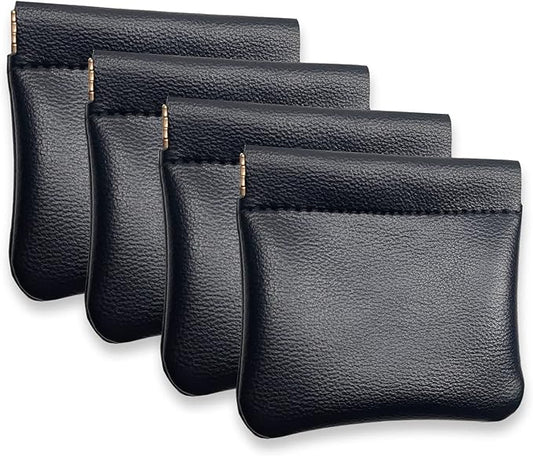 VOFOON [Upgrade] Leather Mini Squeeze Coin Purse, Small Jewelry Pouch Leather Travel Bag Coin Holder For Men/Women 2/4 Pack