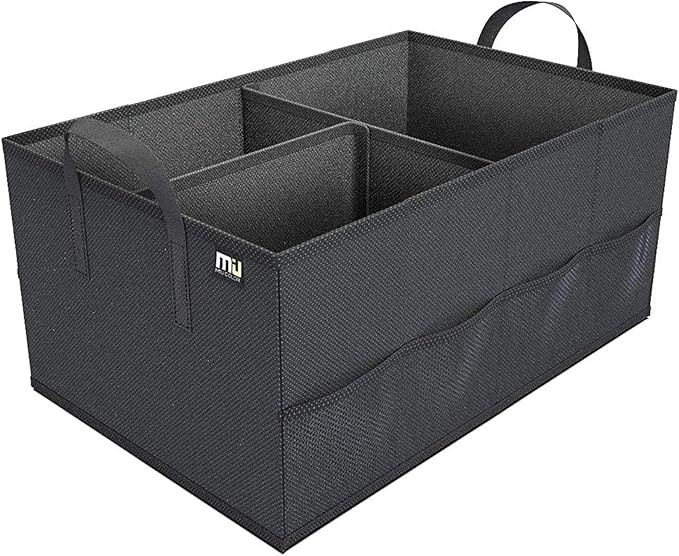 MIU COLOR Trunk Organizer for Car, Car Organizer, 8 Mesh Pockets Trunk Organizer for SUV, Non-Slip Bottom, Storage Organizer for Sedans, Van, Jeep, Grocery, 2 Compartments, Black 22"x13"x11"