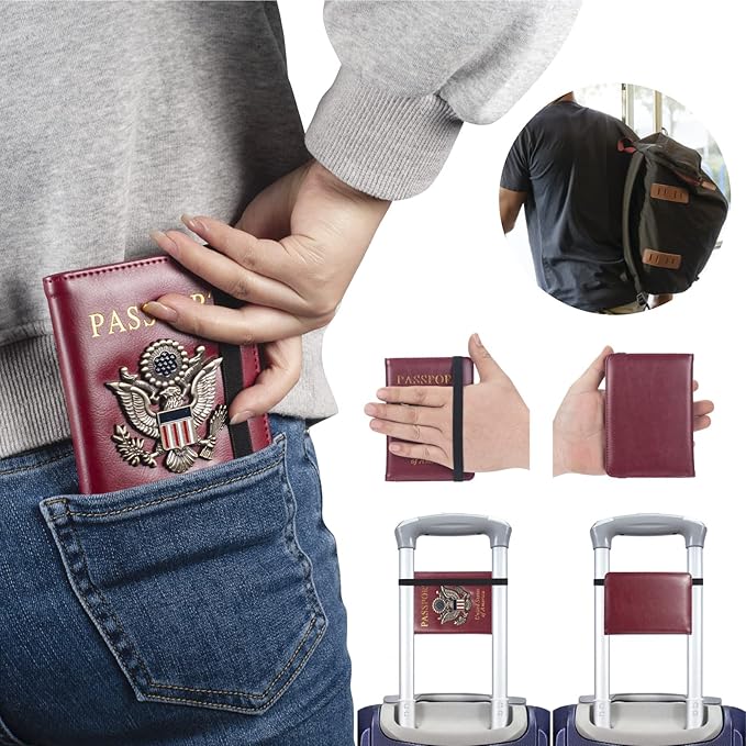 Premium Passport Holder for Travel, RFID Blocking Passport Cover Slim, Durable & Travel-Friendly, Passport Wallet Keep Your Documents Safe & Organized (Wine Red)