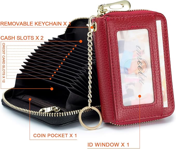 imeetu RFID Credit Card Holder, Small Leather Zipper Card Case Wallet for Women