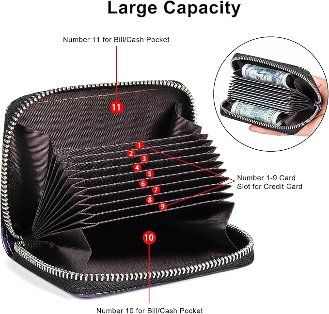 EcoVision Credit Card Holder RFID Card Case Wallet, Small Accordion Zipper Card Case Holder, Card Organizer Case for Women Men