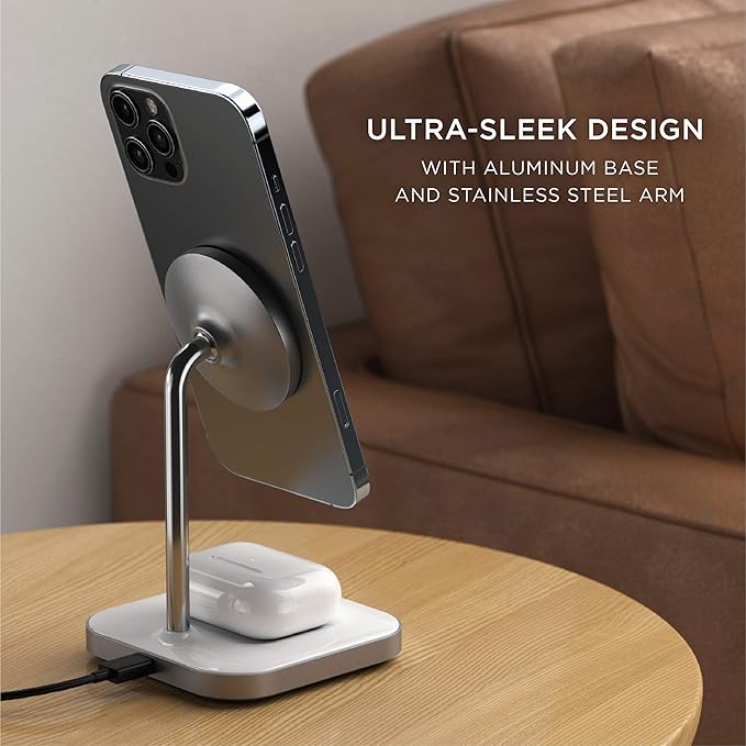 Satechi Aluminum 2-in-1 Magnetic Wireless Charging Stand, for iPhone 17/16/15/14/13/12 Series, AirPods Pro 3/2/1, AirPods 4/3
