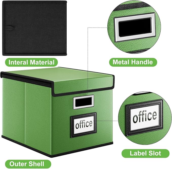 Portable Leather File Organizer Storage Boxes, Collapsible File Folder Organizer Boxes with Lids, Document Organizer, Decorative Filing Box Cabinet for Letter/Legal File Folder Storage