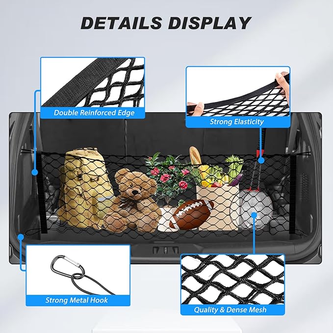 Karltys Envelope Style Cargo Net for 2020-2025 2026 Ford Explorer, Heavy Duty Rear Trunk Mesh Cargo Net for Explorer Accessories, Elastic Nylon Mesh Storage Netting Organizer