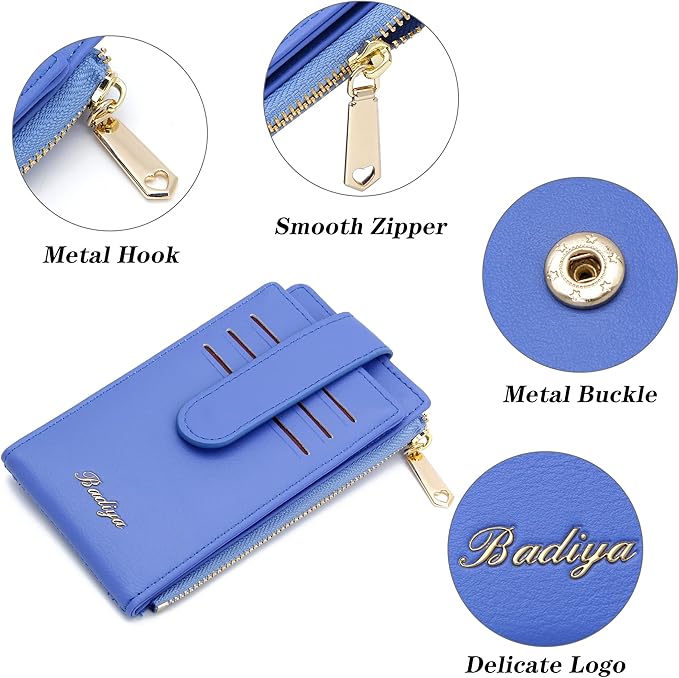 Badiya Slim Women Wallet RFID Blocking Bifold Compact 9 Card Slots Holder Wallets Soft Leather with Zipper Coin Pocket 2 ID Window