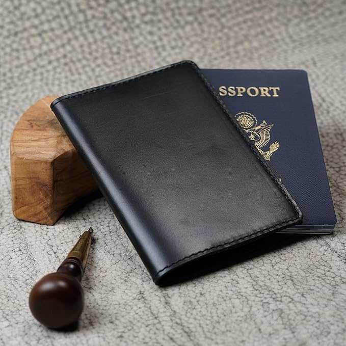 PEGAI Personalized Leather Passport Holder Cover Wallet Travel Essentials | 100% Soft Touch Rustic Travel Wallet Case, International Travel Must Haves | DeKalb (DT Black)