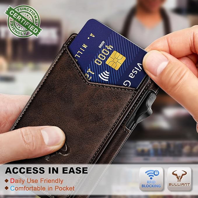 BULLIANT Men Wallet,Magnetic Metal Wallet Money Clip 9Cards Pop-up Access RFID Blocking