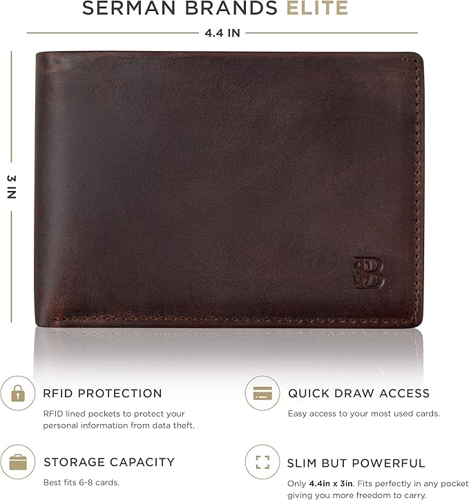 SERMAN BRANDS Mens Slim Bifold Wallet RFID Blocking Minimalist Front Pocket Wallets for Men - Thin & Stylish