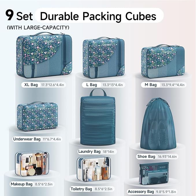 9 Set Packing Cubes for Travel, Gifts for Women Mom,Anti-Tearing Suitcase Organizer,OlarHike Vacation Essentials & Accessories for Cruise Ship
