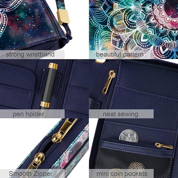 Family Passport Holder Wallet RFID Blocking Document Organizer PU Leather Mulit-purpose Travel Wallet Credit Cards Case for Women Men,Mandala