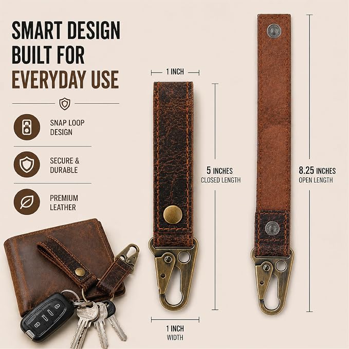 Genuine Leather Keychain with Belt Loop - Key Case Leather Tactical HK EDC Clip Fob Keychain Leathers Key Holder