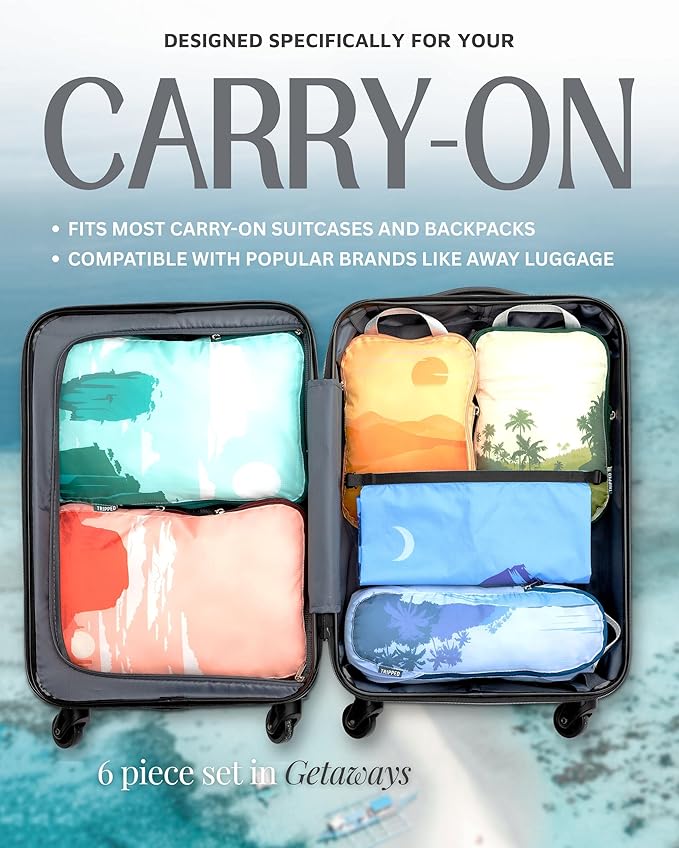 Compression Packing Cubes for Travel, 6-Piece Lightweight Packing Cubes Set for Carry-On Luggage & Backpacks – TRIPPED Travel Gear (Getaways)