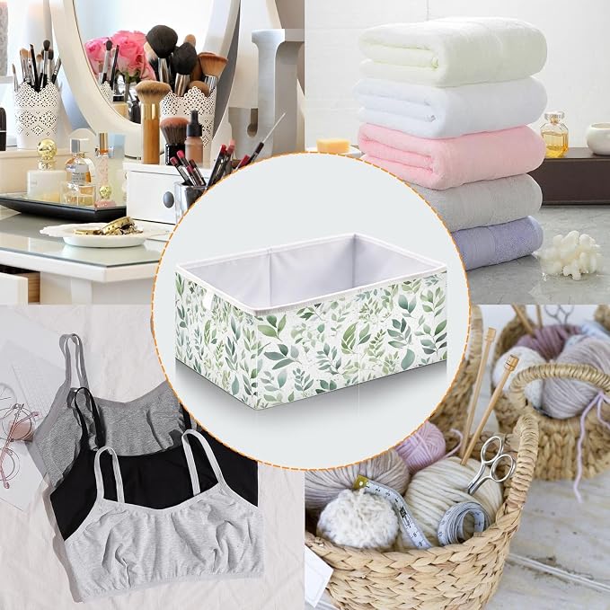 Sage Green Storage Baskets, 15.75x10.63x6.96 inch Foldable Decorative Fabric Storage Bins, Closet Organizer for Shelves, Clothes, Books & Bedroom Organization