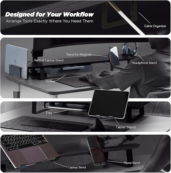 ULTRARM Moodular Wooden Monitor Stand 33.4??(85cm) Desk Organizer with Metal Slide Rails for Drawer, Tray, Laptop, Tablet, Phone & Headphones Customizable Riser for Organized Workspace Walnut MS85-W