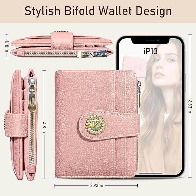 Kelvoris Small Rfid Women Wallet Bifold Zipper Coin Pocket PU Leather Compact Cash Credit Card Holder Travel Wallet for Female Ladies Teen Girls 1 ID Window 10 Card Slots