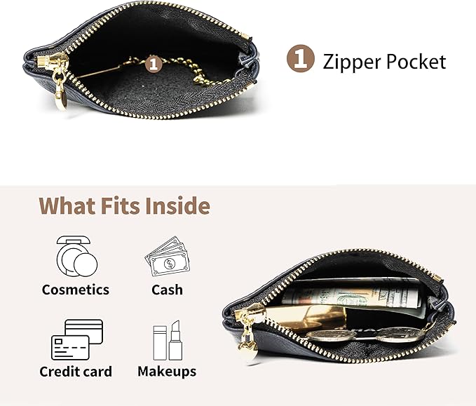 DAILANDO Mini Leather Coin Purse, Unisex Slim Zipper Card Holder and Coin Pouch with Keychain