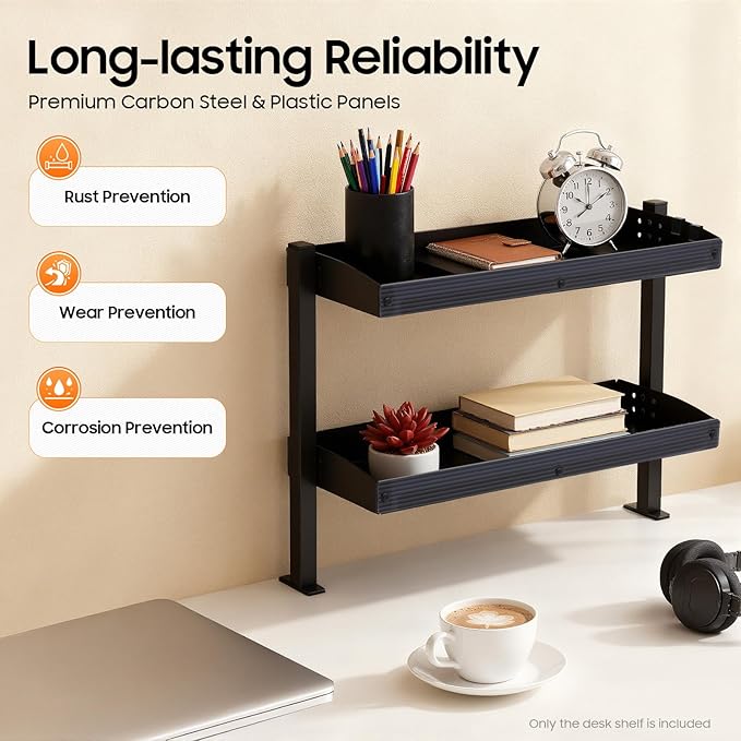 2-Tier Clamp On Desk Shelf,Desktop Clamping Storage Rack,Above or Under Desk Organizer for Home Office,Black