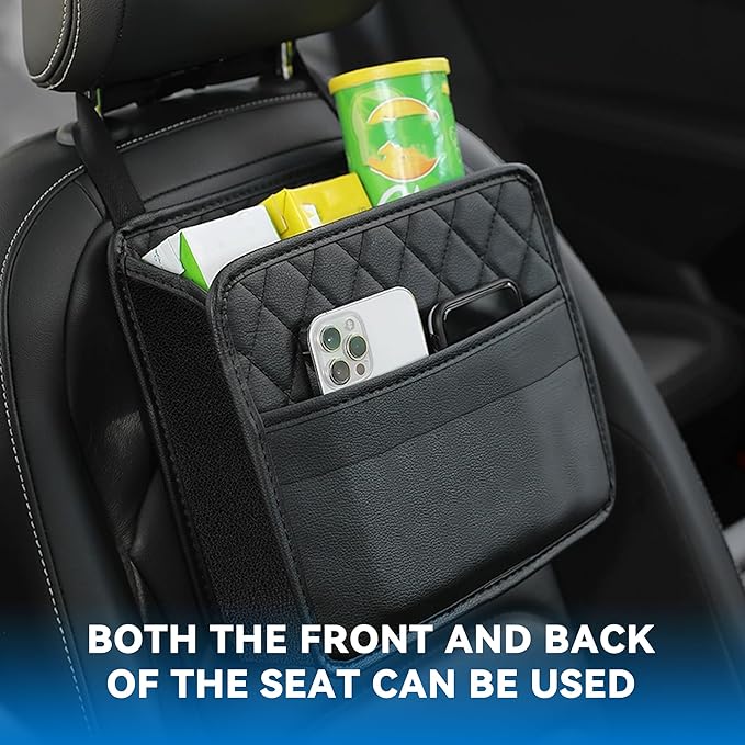 Car Back Seat Organizer, Waterproof PU Leather Car Seat Back Hanging Bag, Multifunctional Car Storage Bag Vehicles Interior Accessories for Adults, Universal for Most Cars (Beige)