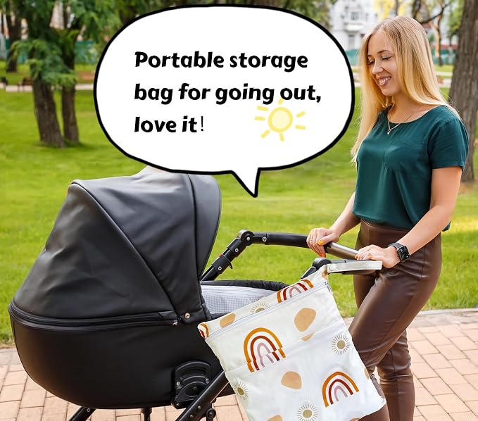 Wet Dry Bag for Cloth Diapers, 2PCS Waterproof Reusable Wet Bag with Zippered Pockets, Washable, Reusable for Travel, Beach, Pool, Stroller, Diapers, Dirty Gym Clothes, Swimsuits, 14x12In & 12x11In