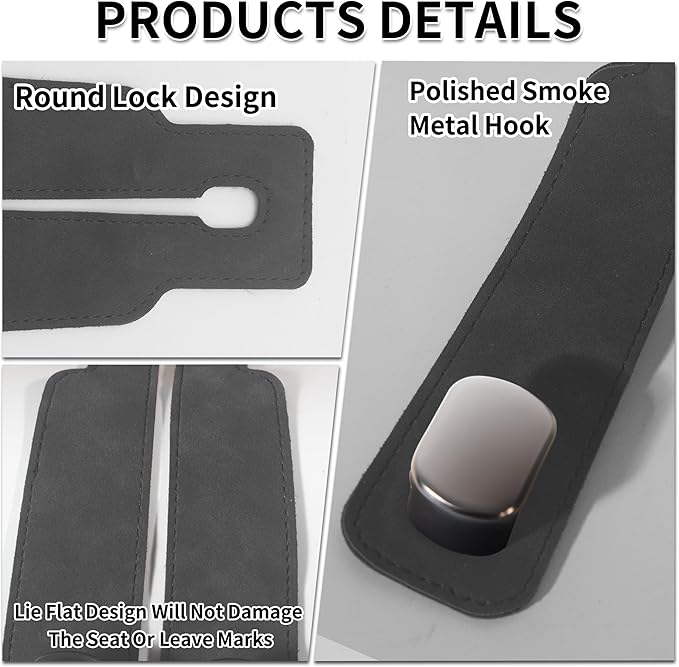 vidonio 2 Pack Double Car Seat Hooks for Headrest, Rotatable Purse Holder for Car, Premium Leather Car Hooks for Purses and Bags, Headrest Hooks and Storage Accessories (Grey)
