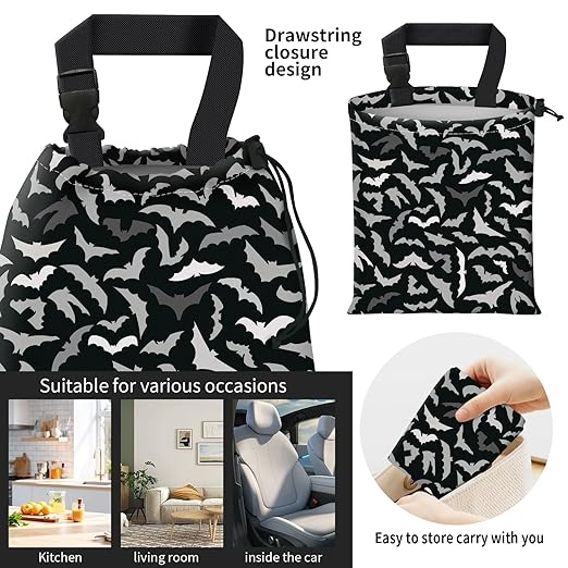Car Trash Bag Large Hanging Can for Back of Seat, Cute Waterproof Car Garbage Bag for Vehicle, Travelling, Outdoor Cute Grey Black Bats