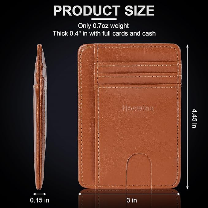 Hoewina Slim Wallet for Men, Credit Card Holder Wallet, Minimalist Design - RFID Blocking Front Pocket Leather Thin Wallet for Men and Women(Brown)