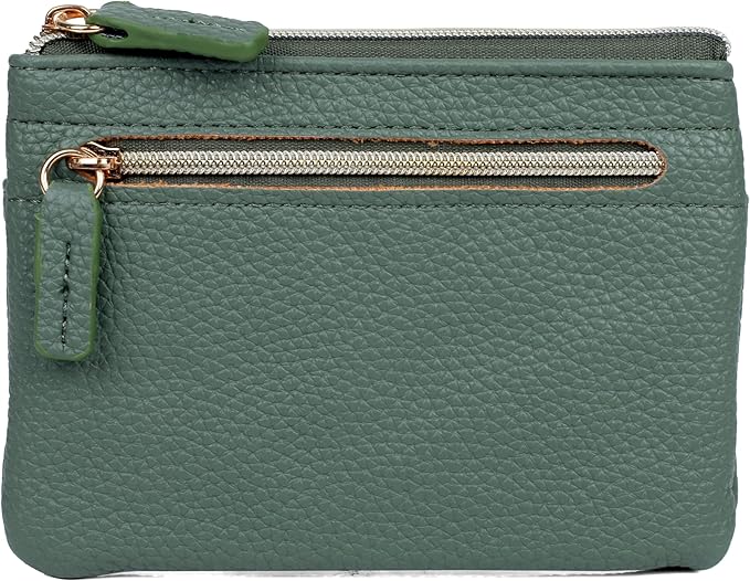 Julia Buxton Vegan Leather Wallet with Zipper, ID Windows, RFID Blocking, Card Slots & Key Ring, Compact Coin & Card Holder Case, Gift Idea, Classic Sage