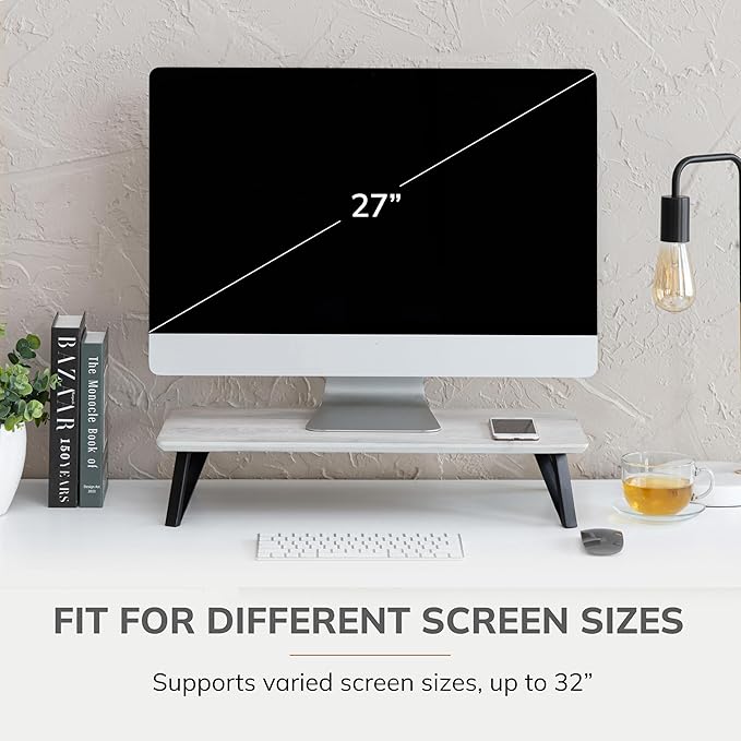Anji Mountain Monitor Stand - Desktop Organizer & Laptop Riser, Ergonomic Monitor Riser, Space-Saving Monitor Stand for Desk, Durable Construction, Easy Assembly, Ideal for Home & Office,White Wash