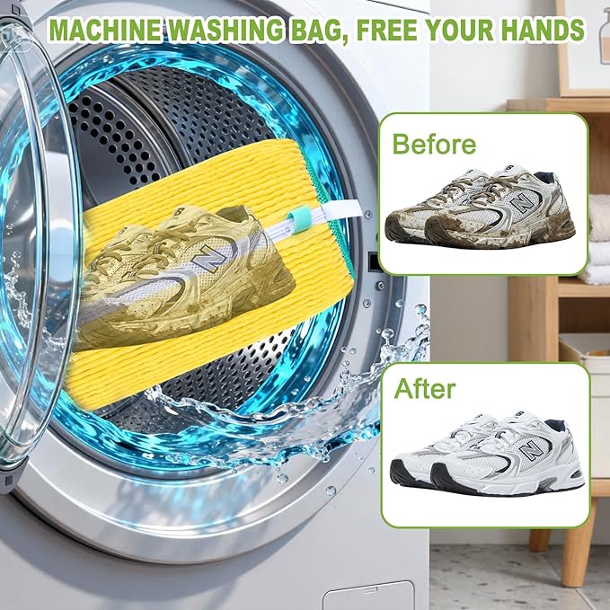 Shoe Washing Machine Bag, 2 Pack 360° Deep Cleaning Protects Shoes & Washer, Sneaker Shoe Cleaner Bag,Fits Most Shoes Sizes for Men Women, Reusable Laundry Shoe Bag for Washer Dryer & Travel,Yellow