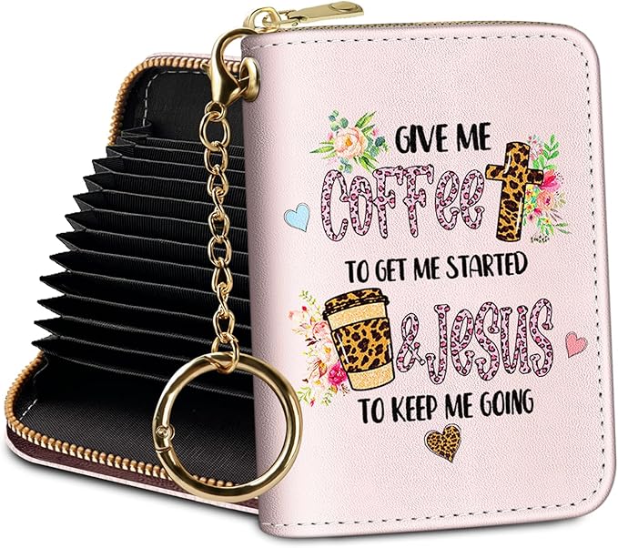 Credit Card Holder RFID Wallet, Small Card Holder Wallet for Women with Keychain Zipper, Funny Leather Print Credit Card Wallets Accordion Gift