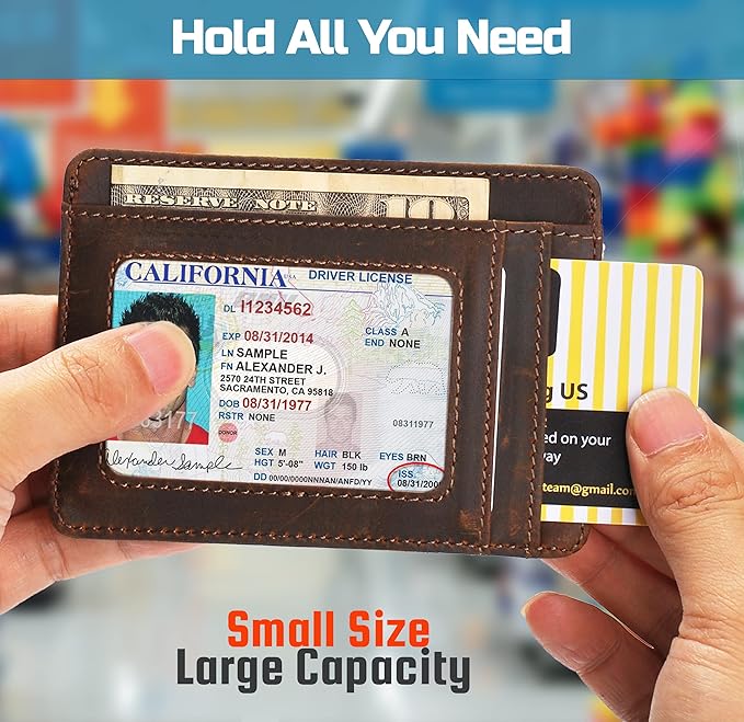 RFID Slim Wallet for Men Women, 8 Card Slot Leather Minimalist Front Pocket Credit Card Holders, Vintage Leather
