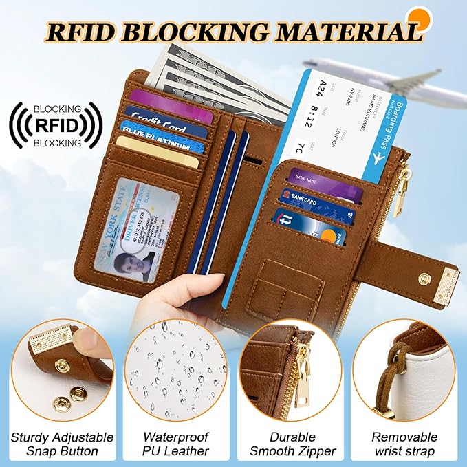 HUANLANG Passport Holder with Airtag for Women/Men, Airtag Passport Wallet for Travel Leather Passport Holder RFID Blocking,Travel Passport Walelt with Credit Card Holder