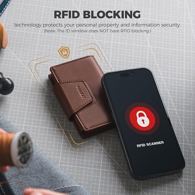 VULKIT RFID Blocking Credit Card Holder, Leather Business Card Holder Case, Minimalist Wallet with Magnetic Closure