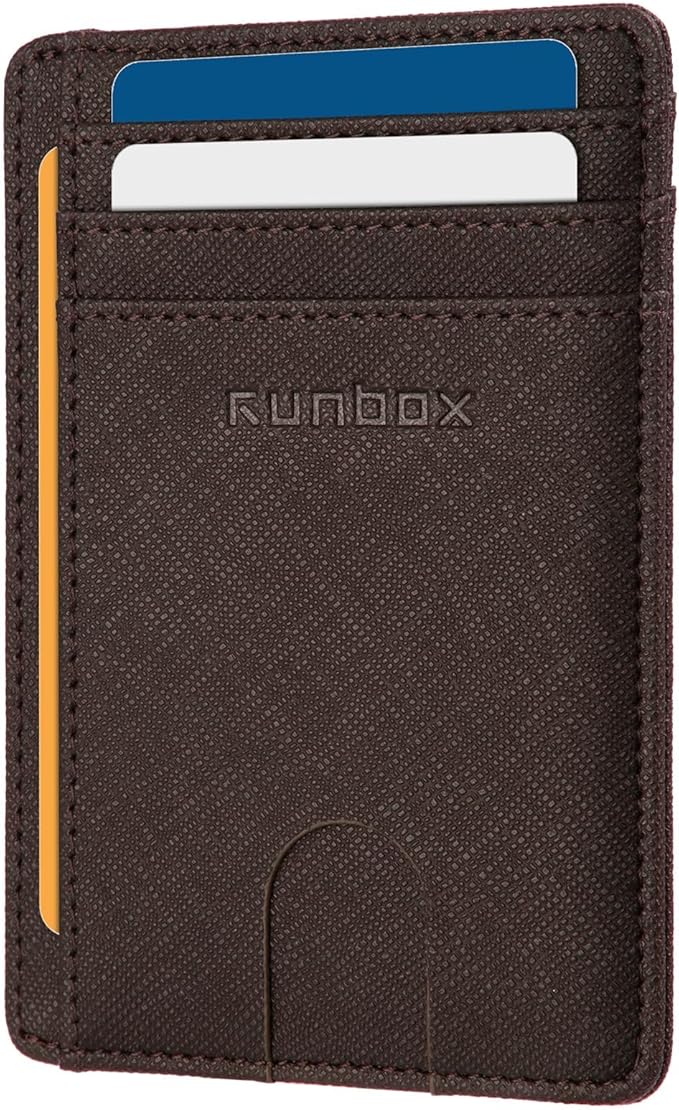 RUNBOX Slim ID Cases Minimalist Front Pocket RFID Blocking Leather Wallets for Men and Women Card Holder Wallets Gifts for men