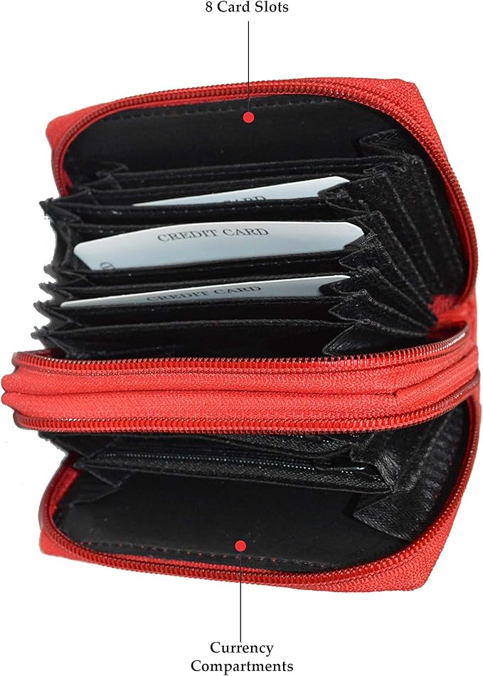 Leatherboss Leather RFID Identity Safe Double Zippered Accordion Wallet