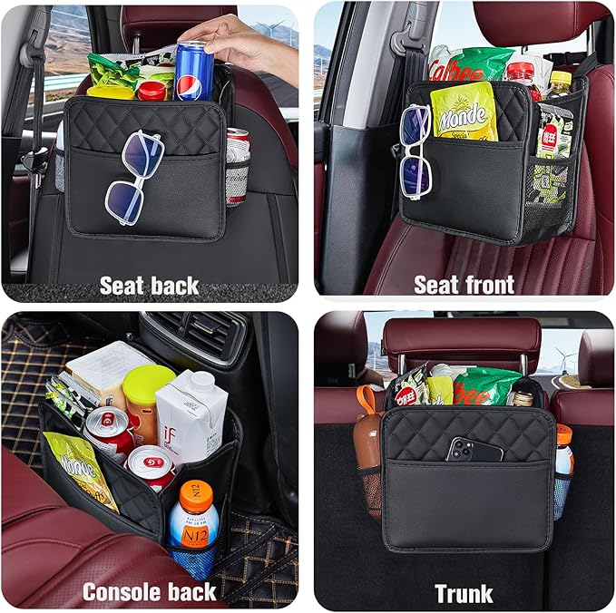 Backseat Car Organizer, Large Hanging Car Organizer Backseat Leather Front & Backseat Multifunctional Waterproof Car Organizers and Storage Back Seat (Black 2Pack)