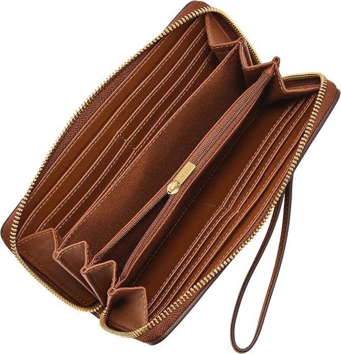 Fossil Women's Logan Leather RFID-Blocking Zip Around Clutch Wallet with Wristlet Strap for Women