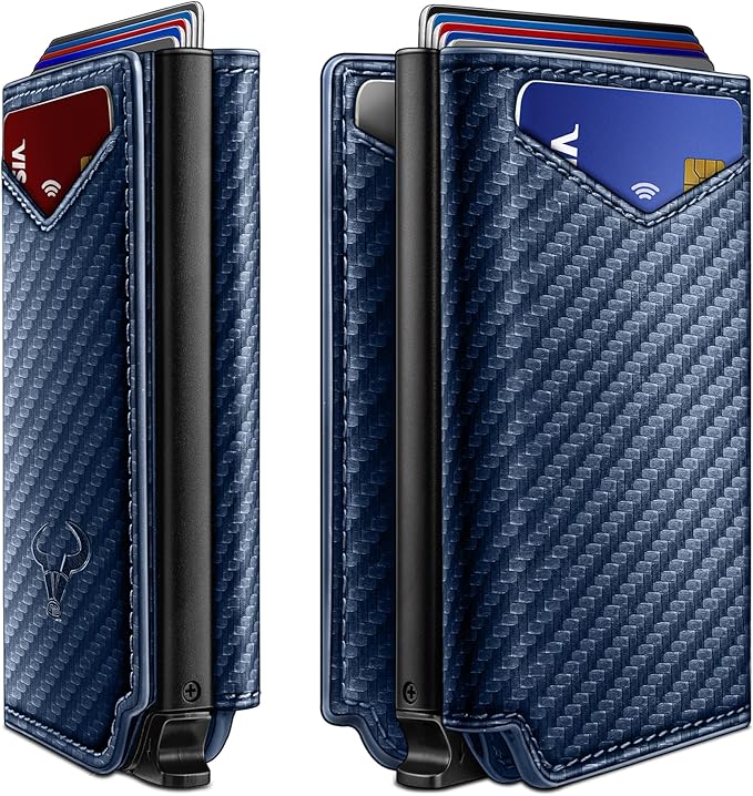 BULLIANT Men Wallet Leather Wallet Card Holders Money Clip for Men 10Cards-Magnetic Flip on Metal Case
