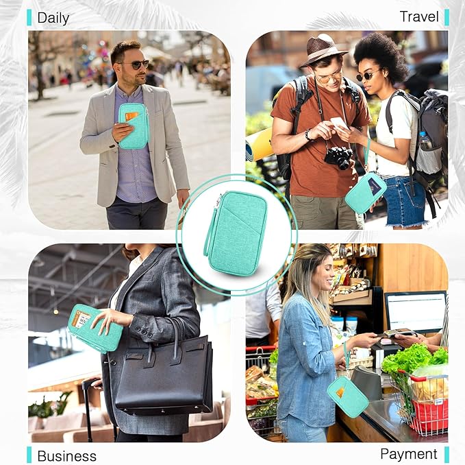 Passport Holder Family RFID Travel Document Organizer for Women Waterproof Passport Wallet Men Portable Case for Cards, Boarding Pass, ID, Money, Tickets with Zipper