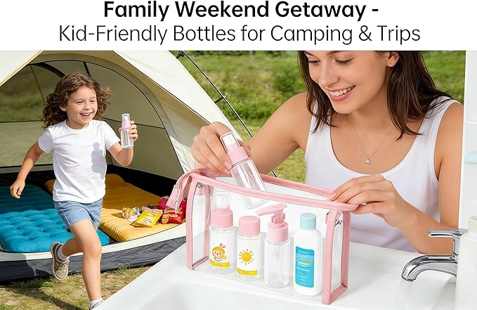 11-Pack Pink Travel Bottles Kit, TSA Approved Leak Proof Portable Toiletry Containers Set, Clear PET Flight Size Cosmetic Containers for Lotion, Shampoo, Cream, Soap