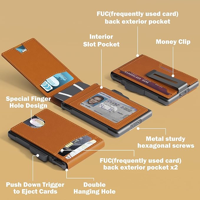 umoven Wallet for Men - with Money Clip Slim Leather Slots Credit Card Holder RFID Blocking Bifold Minimalist Wallet