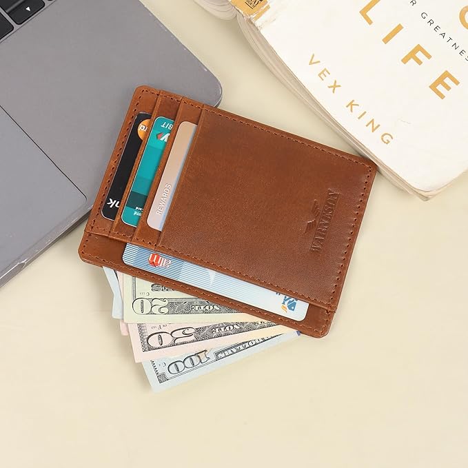 Ultra Slim Leather Wallet Just 0.12 Thick, 6 Card Slots, RFID Blocking, Soft, Durable, Minimalist Genuine Leather, Credit Card Holder for Men & Women Great Gift