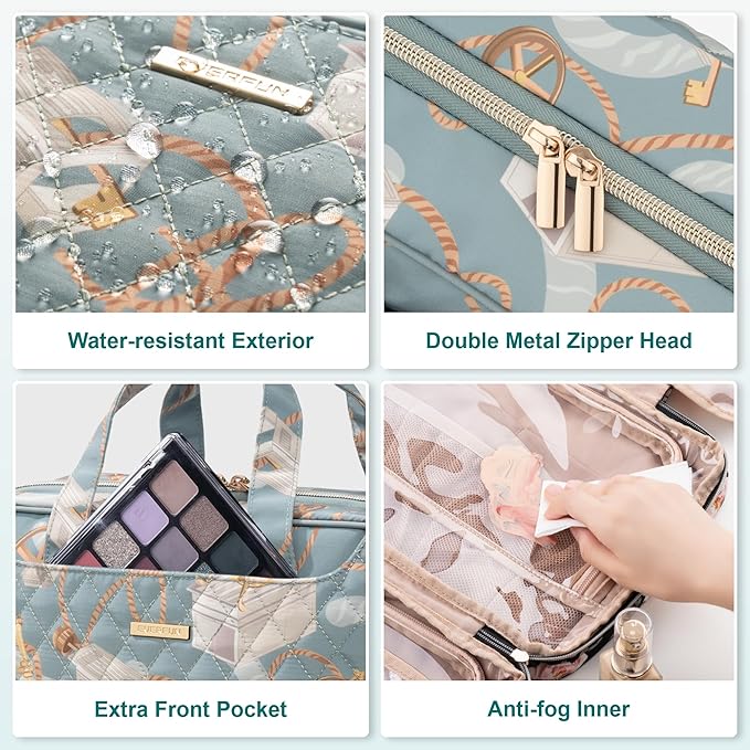 Everfun Hanging Toiletry Bag for Travel, Mothers Day Gift for Mom, 12x9x4.5 inch Large Capacity Cosmetic Organizer with Leakproof Wet/Dry Compartment, Waterproof Dopp Kit for Women Muted Green