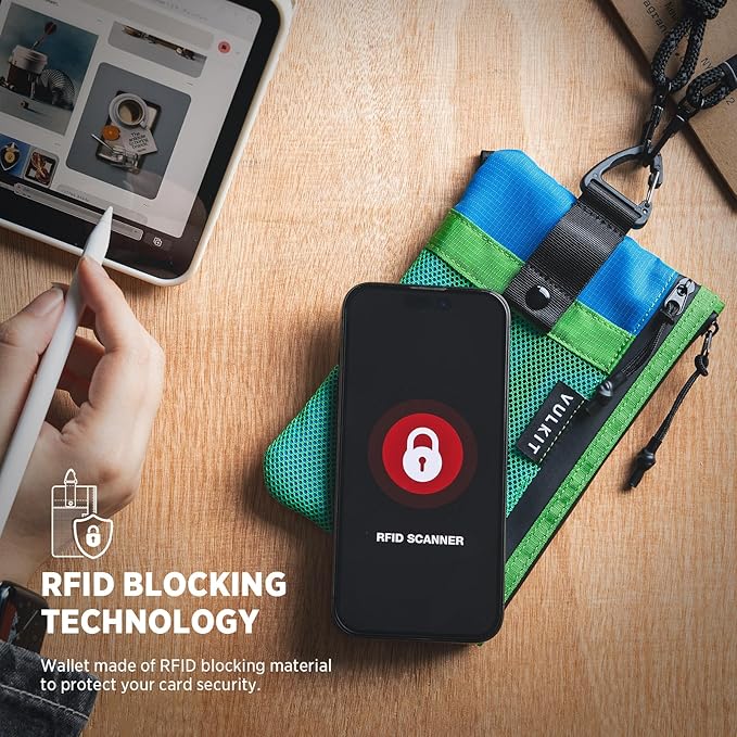 VULKIT RFID Blocking Travel Wallet for Men Women, Water Resistant Passport & Phone Holder with Detachable Lanyard and Key Ring, Lightweight Zipper Travel Wallet