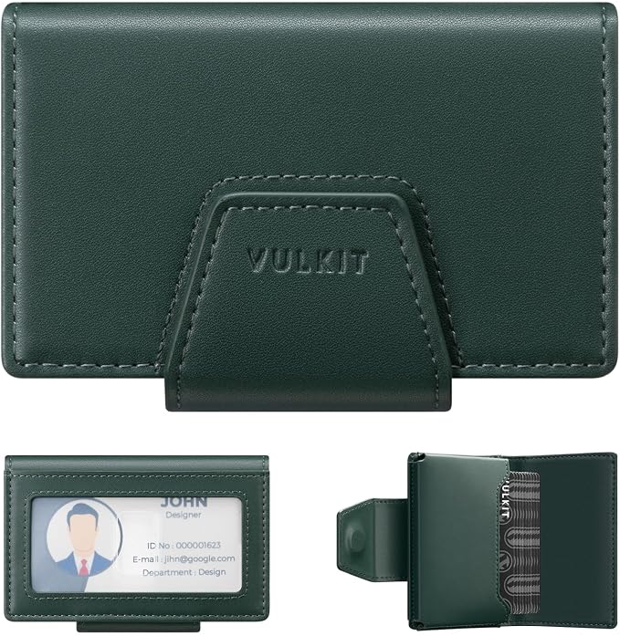 VULKIT RFID Blocking Credit Card Holder, Leather Business Card Holder Case, Minimalist Wallet with Magnetic Closure