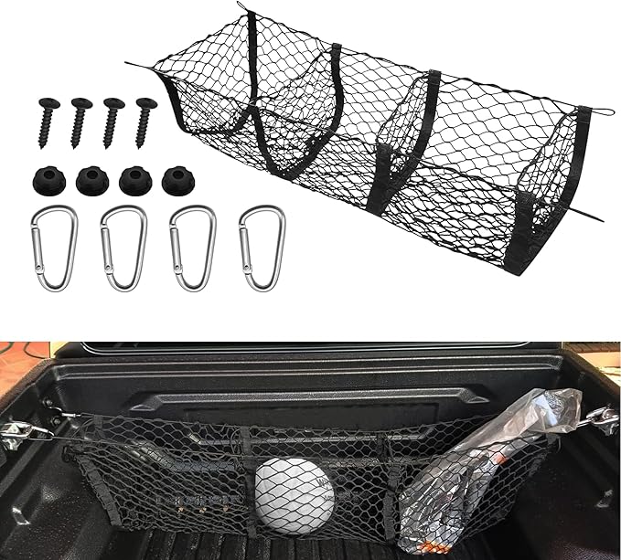 Car Rear Cargo Net, Truck Bed Cargo Net Organizer, Adjustable Elastic Trunk Storage Nets, Heavy Duty Cargo Nets with Metal Hooks, Universal Exterior Accessories for Cars SUVs Trucks (43.31")
