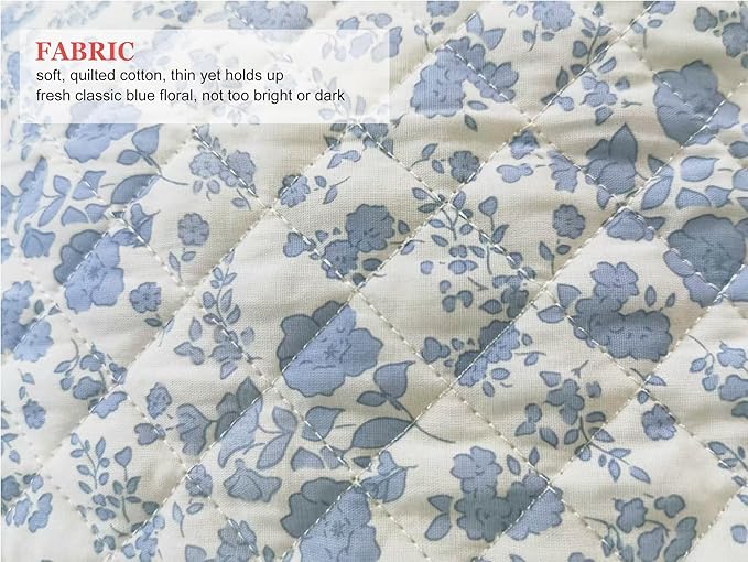 HAPPYHEIDI Floral Quilted Cotton Drawstring Makeup Bag Set 2 Compartment Cosmetic Toiletry Travel Pouch Accessory purse Organizer, Blue Orchids