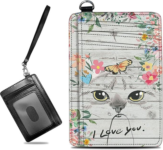 Small Travel Wallets, Cat Flowers Slim Minimalist Front Pocket Wallet with Wristlet, RFID Blocking PU Leather Credit Card Holder with ID Window Change Purse for Men Women