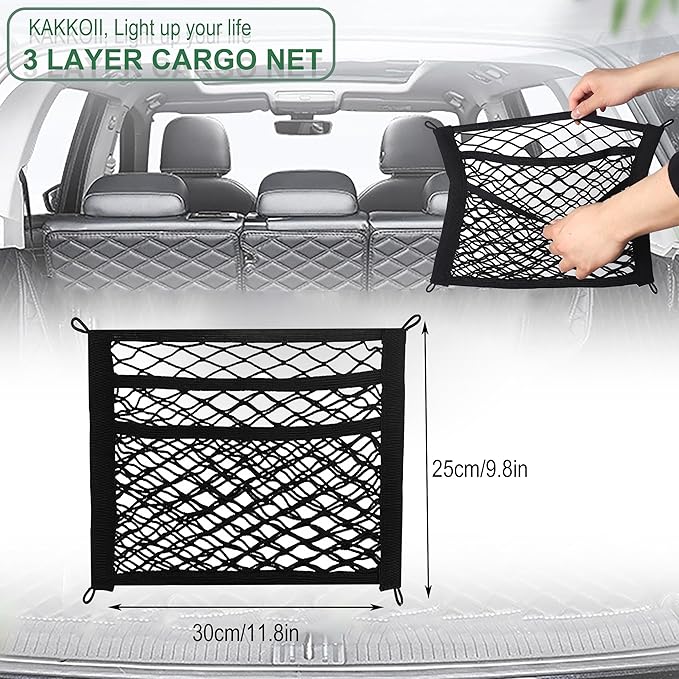 3 Layer Small Cargo Net,Cargo Storage Pocket Net, Mesh Elastic Pouch Organizer with Mounting Screws Hooks for Car,Rv, Trunk,Boats,SUV, Truck (2 Pack,11.8 x 9.8Inch,30 x25cm)