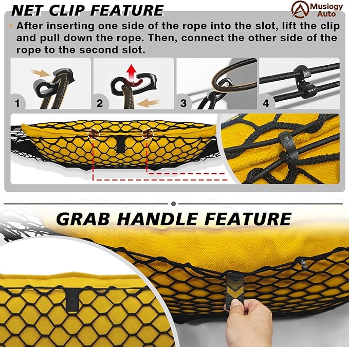 Muslogy Truck Bed Cargo Net Trunk Netting Compatible with Toyota Tacoma 2005-2022 2023 Accessories, Pickup Cargo Organizer SUV Sedan Storage Net w/Heavy Duty Carabiners